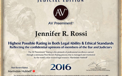 Reflecting The Confidential Opinions Of The Bar And The Judiciary, Ms. Rossi Receives 2016 AV Preeminent Rating From Martindale-Hubbell